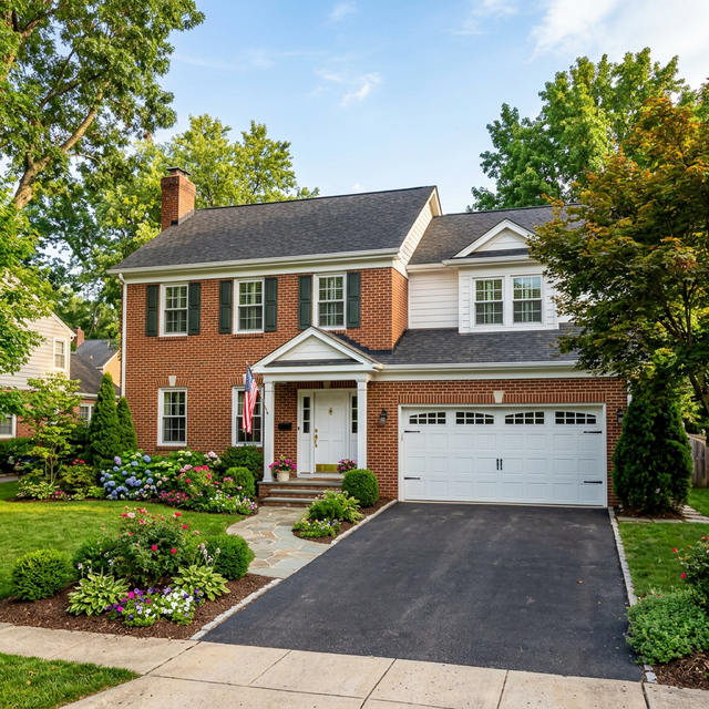Traditional white garage door with windows